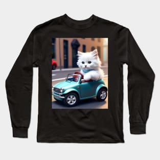 Cat Driving - Modern Digital Art Long Sleeve T-Shirt